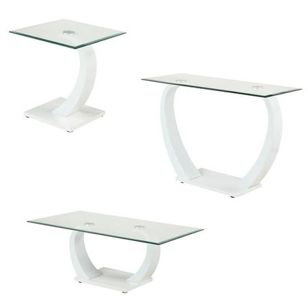 Furniture of America Navarre 3-Piece Glass Coffee Set with White Base
