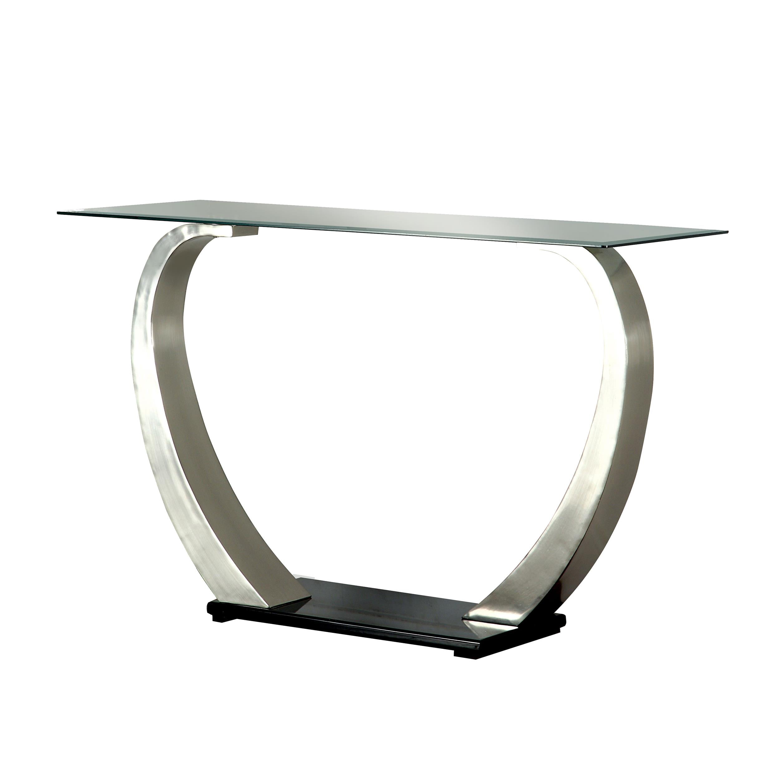Contemporary Black and Silver Glass Console Table with Storage
