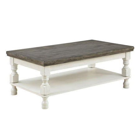 Furniture of America Neli Rustic Wood 1-Shelf Coffee Table in White and Gray
