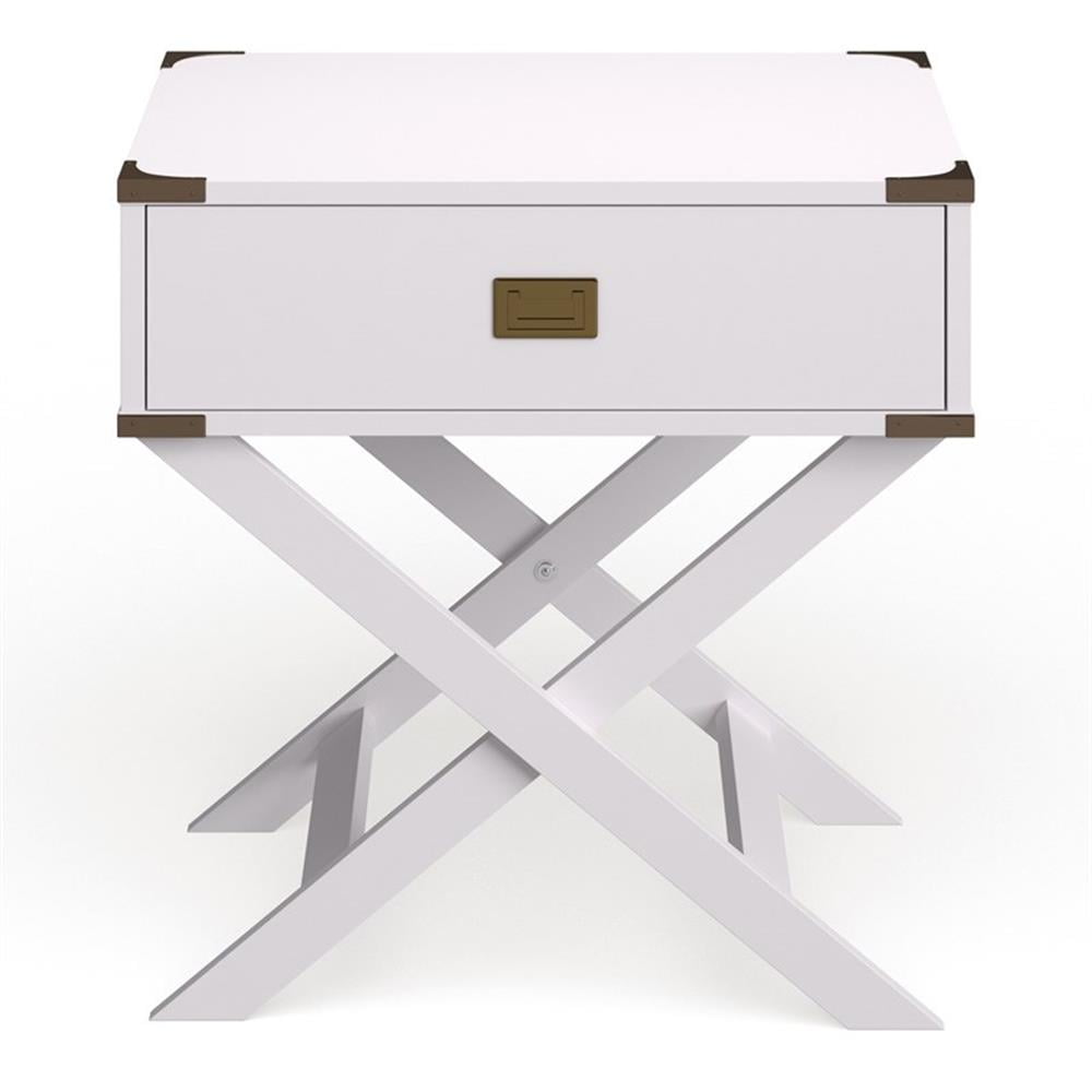 White Contemporary Wood End Table with Storage Drawer