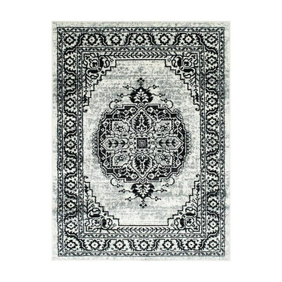Furniture of America Nicolette Fabric 5'x7' Area Rug in Gray & White