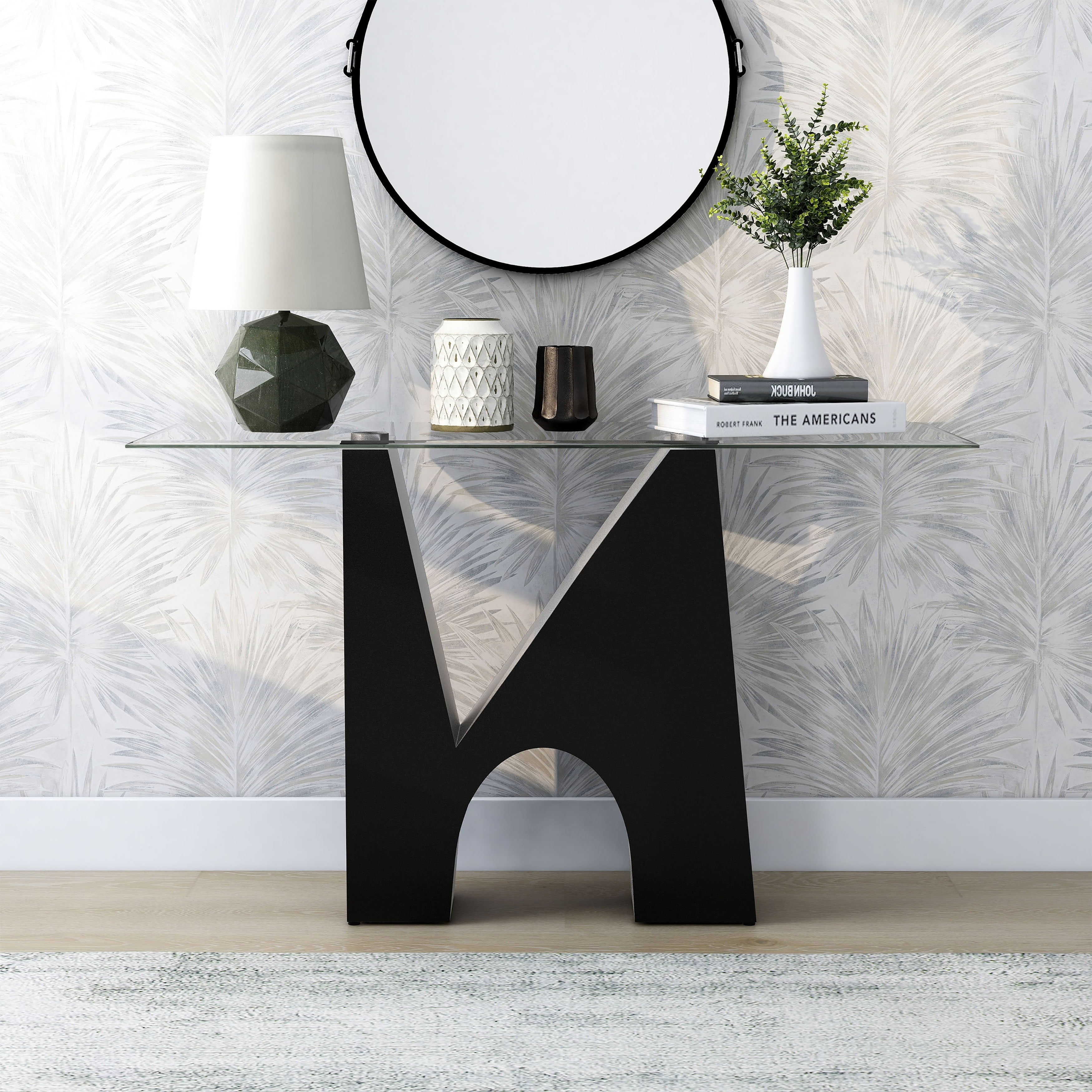 Furniture of America Noele Modern Black 48-inch Glasstop Console Table ...