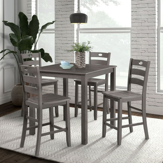Furniture of America Nolan 5-Piece Solid Wood Counter Height Dining Table Set, Gray