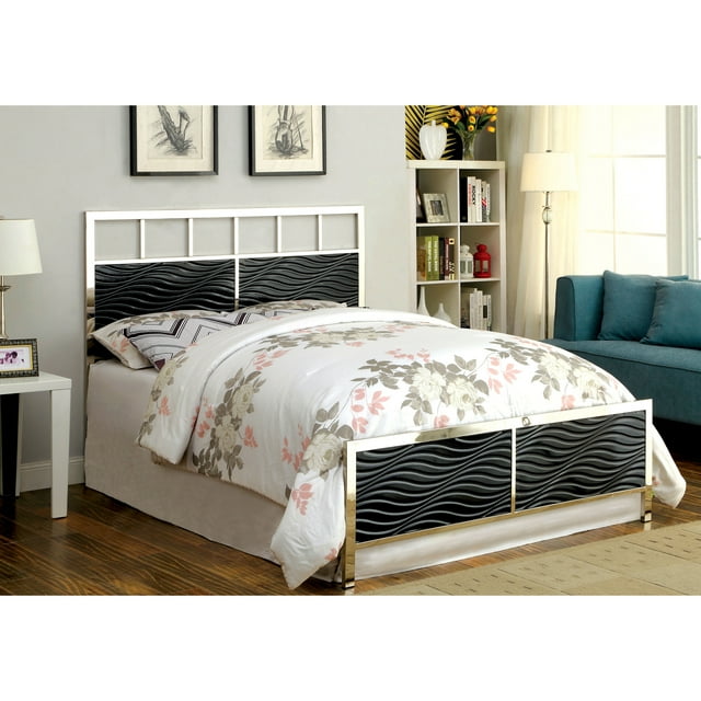 Furniture of America  Nols Modern 2-Piece Metal Headboard and Footboard Set Black/Chrome Full