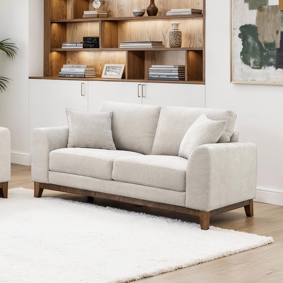 Furniture of America Nora Mid-Century Modern Chenille Track Arm Loveseat with Pillows, Light Gray
