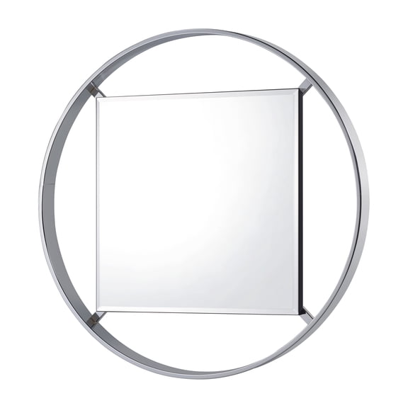 Furniture of America Norman Contemporary 5mm Round Beveled Wall Mirror, Chrome
