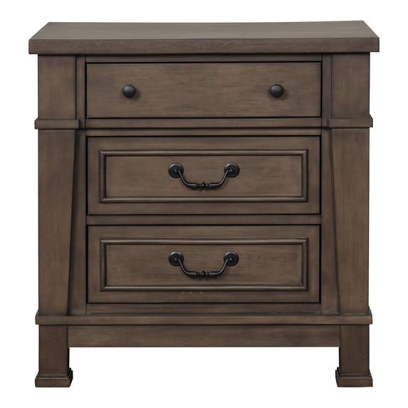 Furniture of America Northfield 3-Drawer Solid Wood Nightstand with USB Port, Dark Walnut