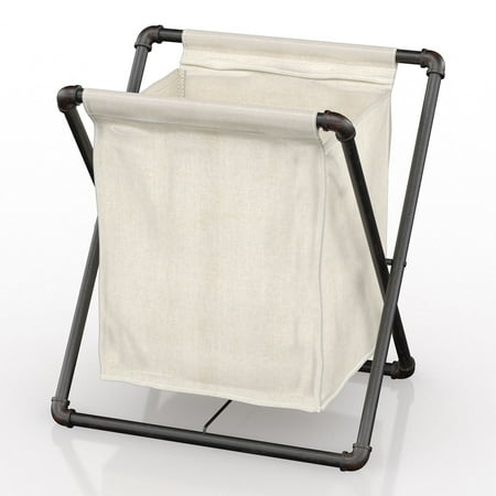 Furniture of America Nurle Industrial Laundry Hamper, Sand Black and White
