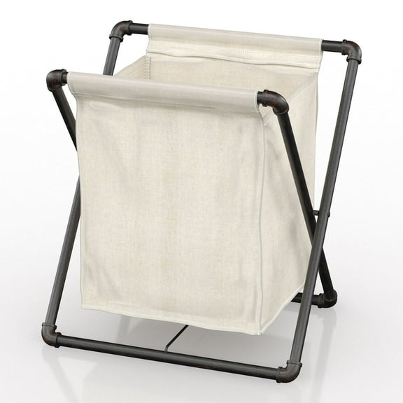 Furniture of America Nurle Industrial Laundry Hamper, Sand Black and White