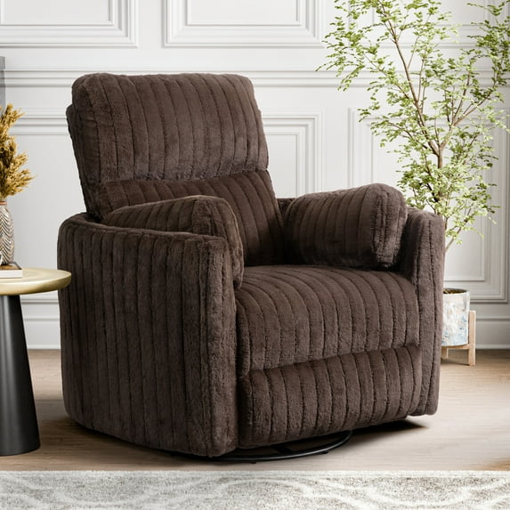 Furniture of America Nyra Chenille Power Swivel Glider Recliner with 2 Pillows for Living Room and Bedroom, Chocolate Brown