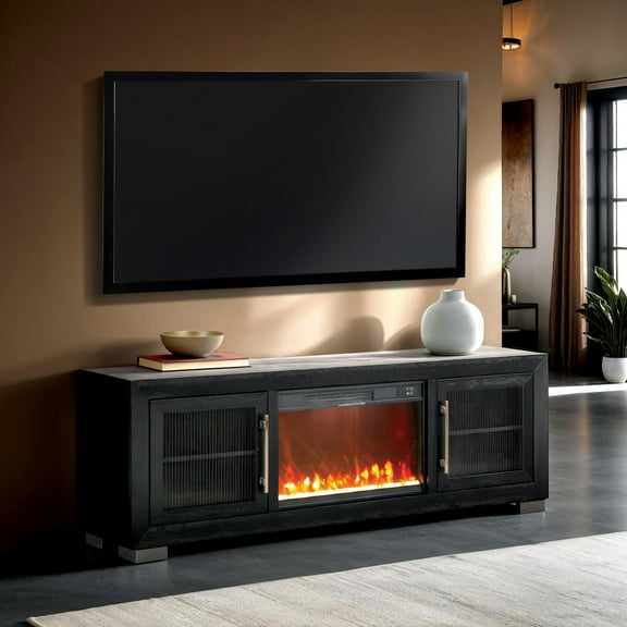 Furniture of America Oda Modern Television Stand for TV's up to 72" with Fireplace, Black
