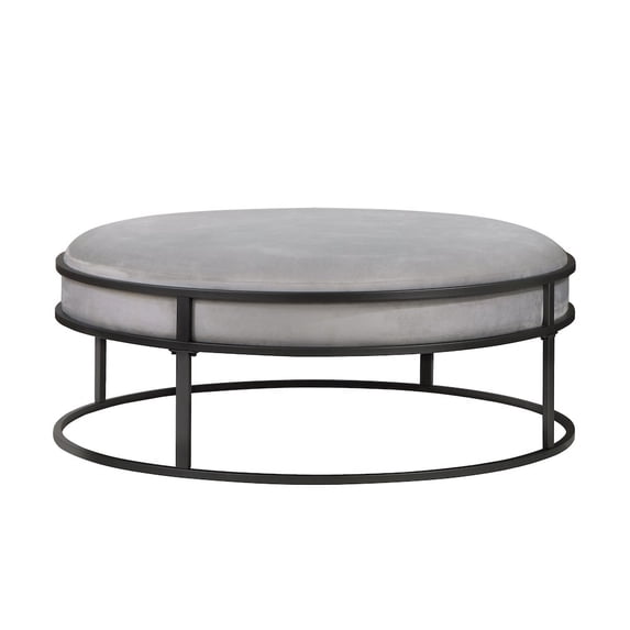 Furniture of America Olive Gray Velvet Fabric 39" Wide Round Cocktail Ottoman