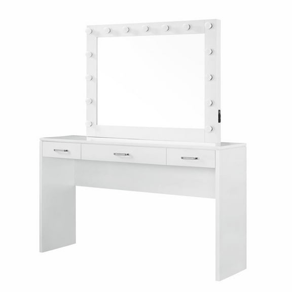 Furniture of America Olive White Wood Hollywood Lighted Vanity Table with Mirror