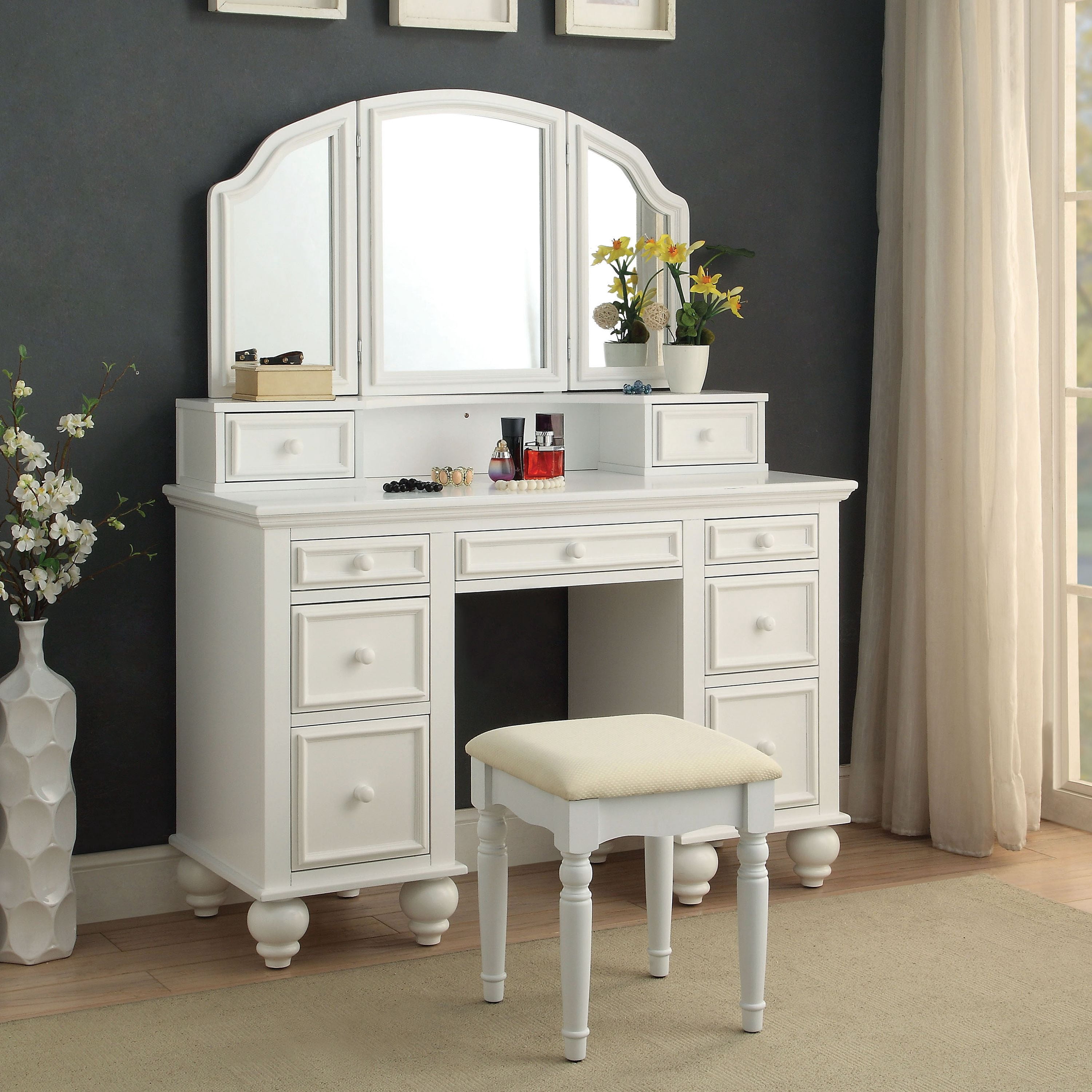 Furniture of America Olivia Transitional 3-Piece Vanity Set, White
