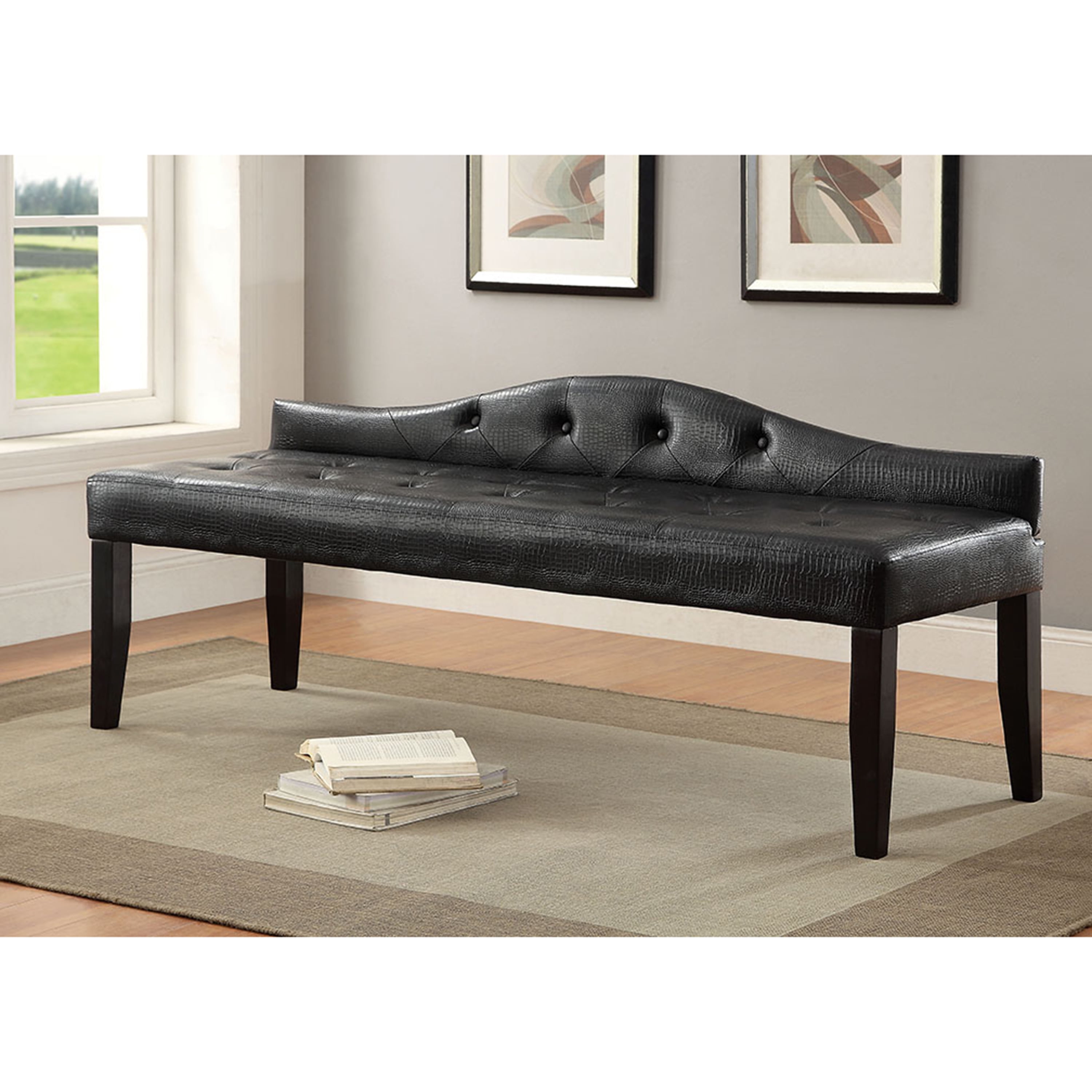 Furniture of America Olivia Upholstered Bedroom Bench, Large, Black