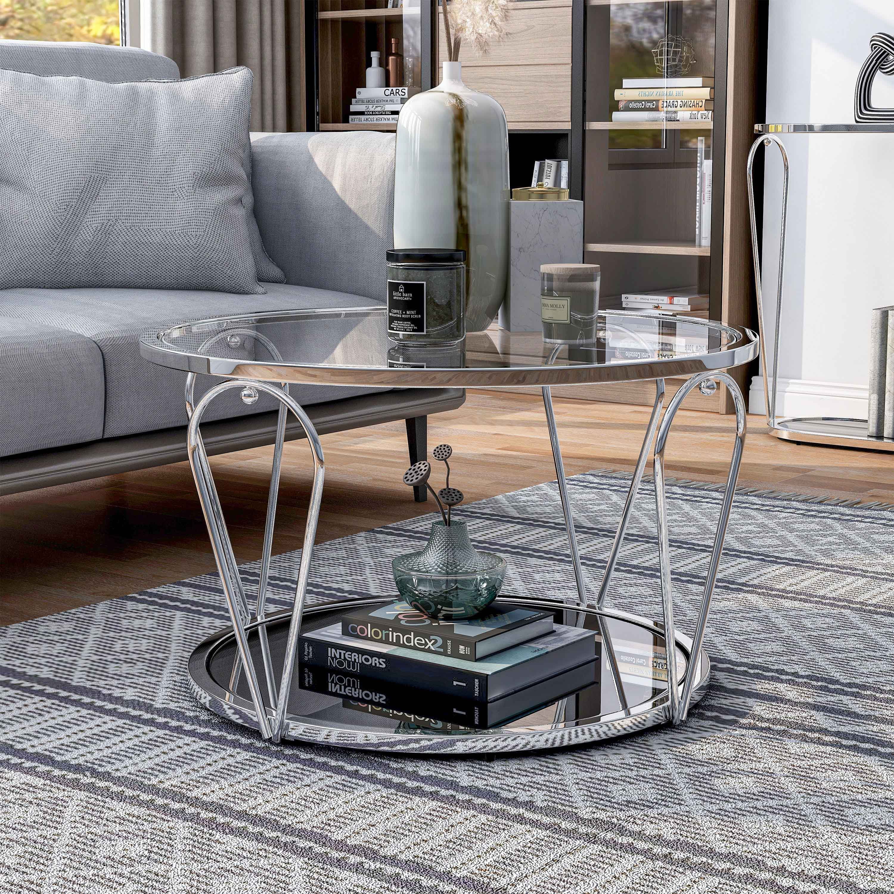 Furniture of America Ollis 1-Shelf Glass Top and Metal Chrome Coffee Table