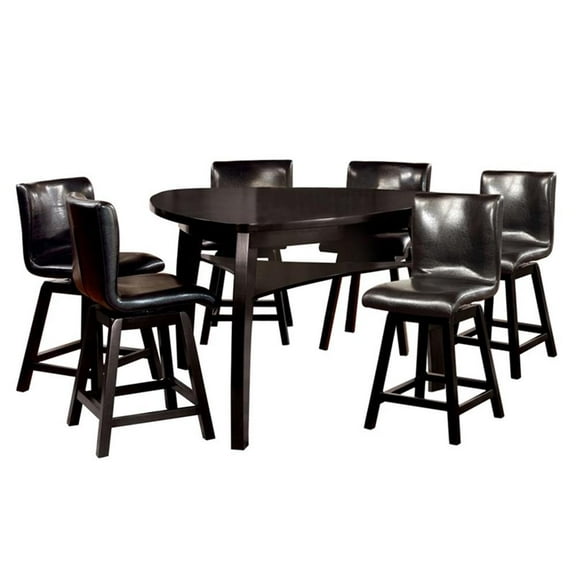 Furniture of America Omura Faux Leather 7-Piece Counter Table Set in Black