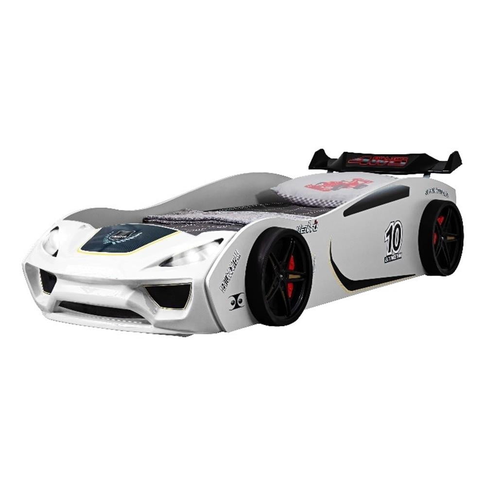 Furniture of America Oryel Wood Race Car Design Twin Bed with LEDs in White