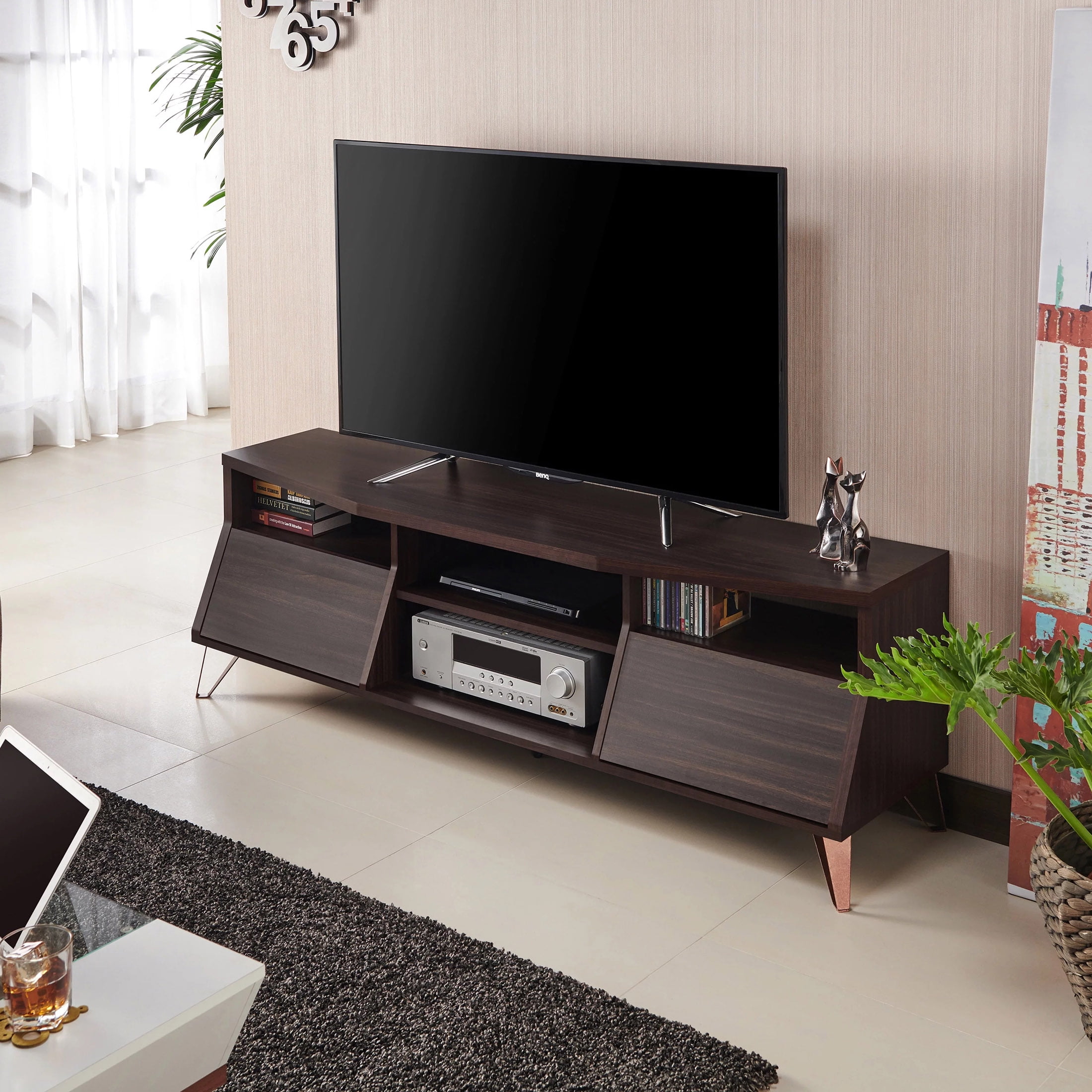 Furniture of America Otis TV Stand with 2 Drawers for TV up to 63", Brown