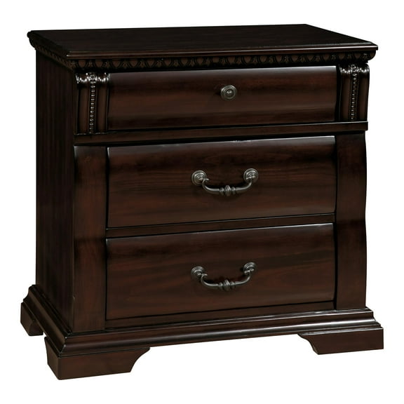 Furniture of America Oulette Transitional Wood 3-Drawer Nightstand in Cherry