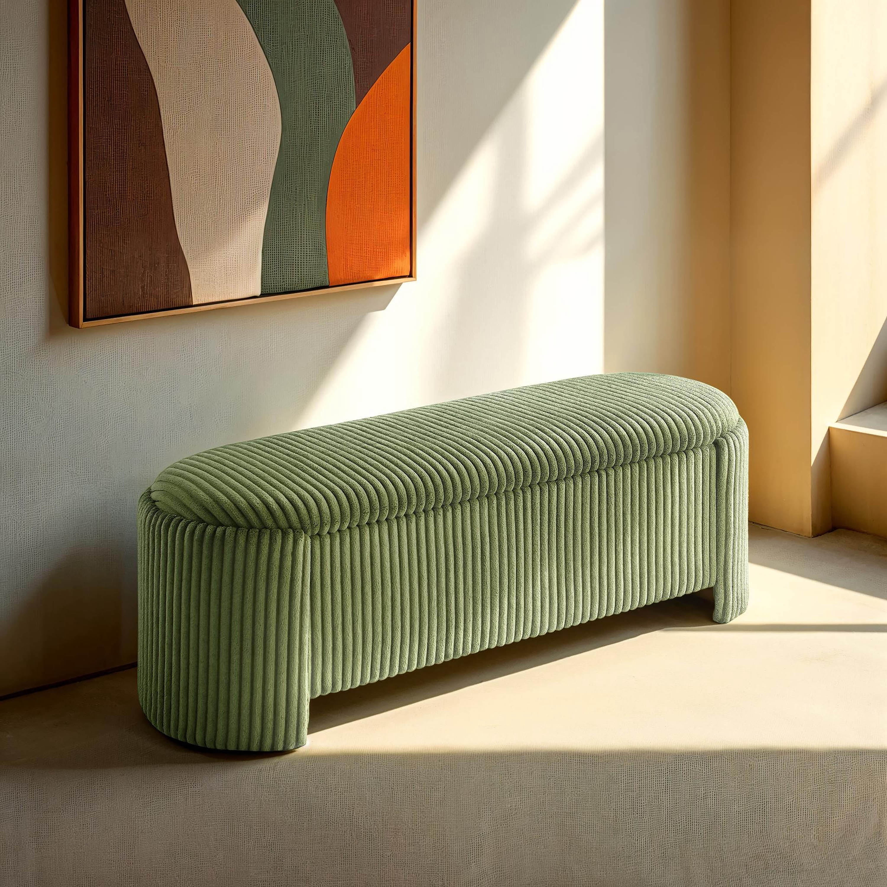 Furniture of America Ouria Chenille Fabric Modern Entryway Storage Bench, Green