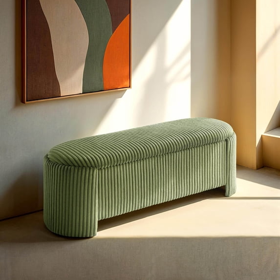 Furniture of America Ouria Chenille Fabric Modern Entryway Storage Bench, Green