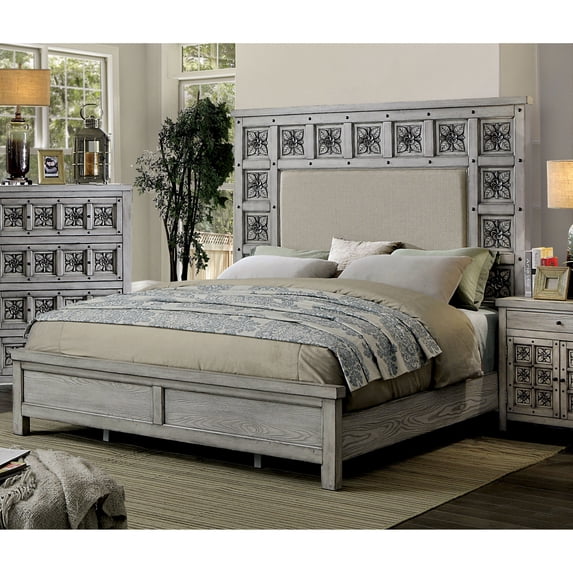 Furniture of America Palermo Panel Bed, Queen, Antique Light Gray and Beige