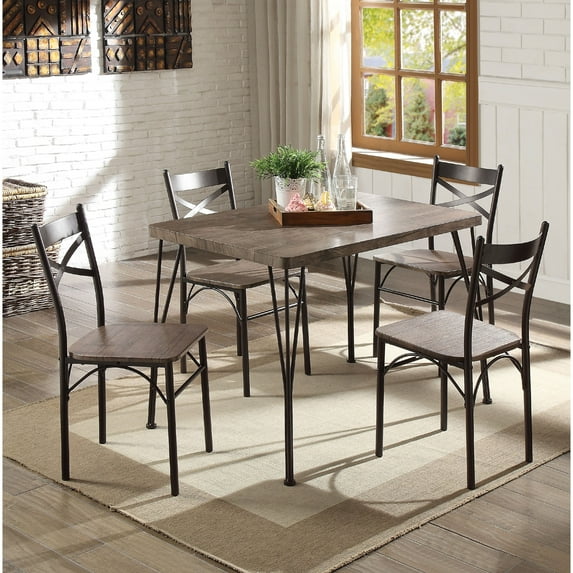 Furniture of America Palmer 5-Piece Dining Set, Antique Brown and Bronze