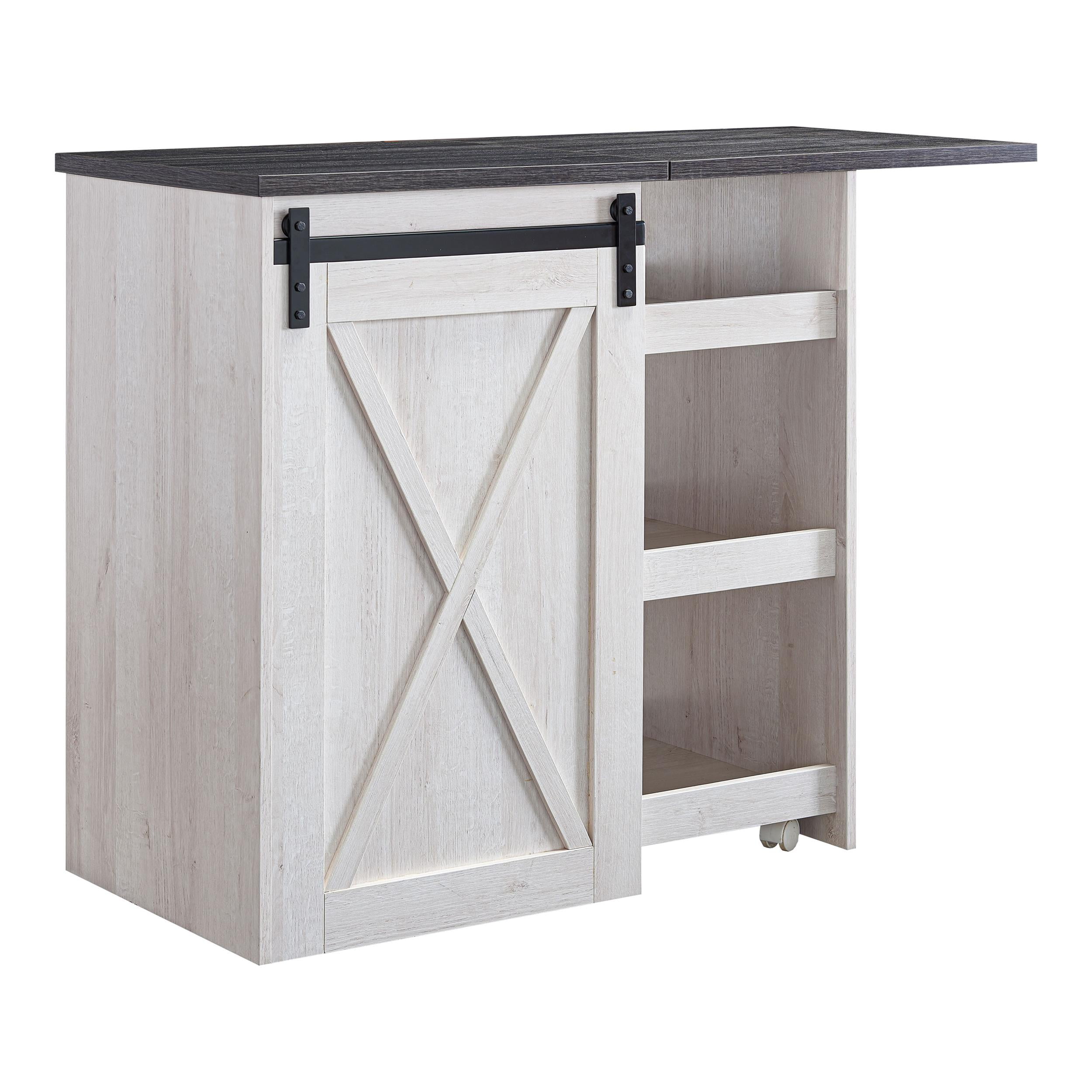 Expandable White Oak and Distressed Gray Home Bar with Metal Accents