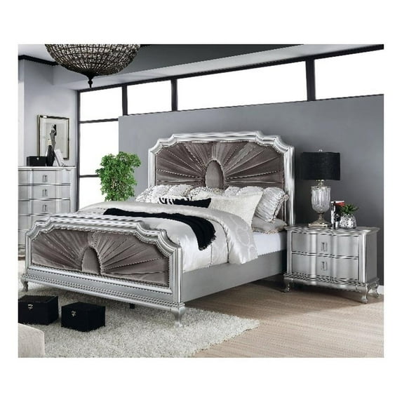 Furniture of America Pappa 2pc Silver Solid Wood Bedroom Set - King+Nightstand