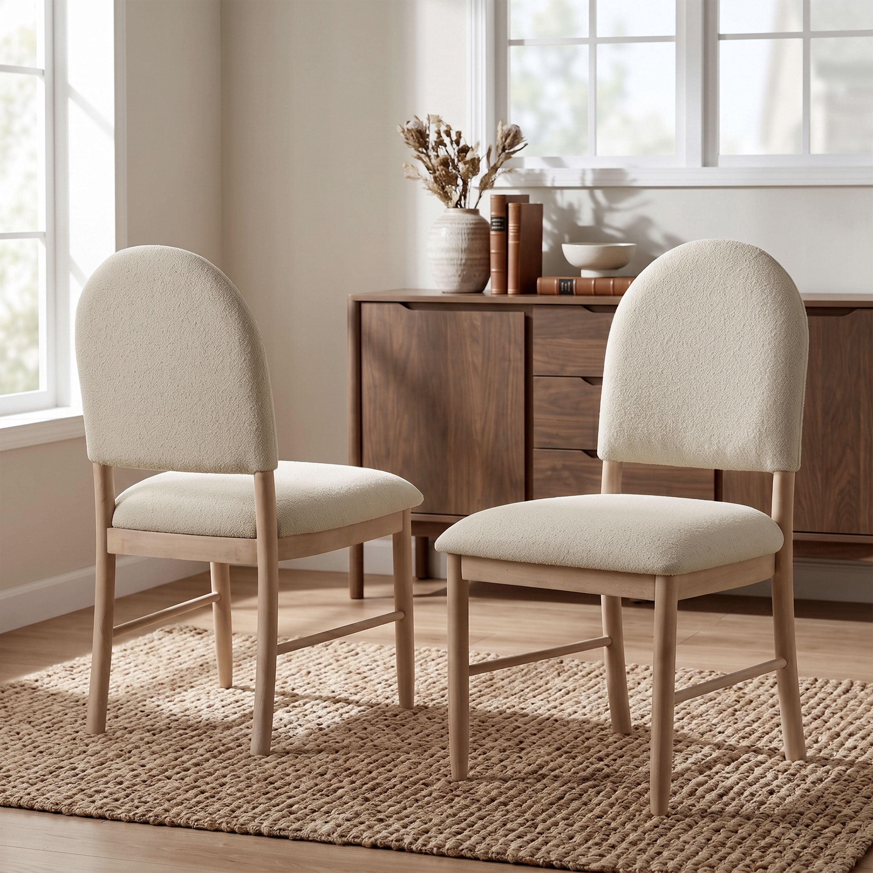 Furniture of America Parpel Transitional Fabric Dining Chairs, Natural and Beige (Set of 2)