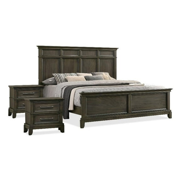 Furniture of America Parro 3pc Gray Wood Bedroom Set - Queen + 2 Nightstands