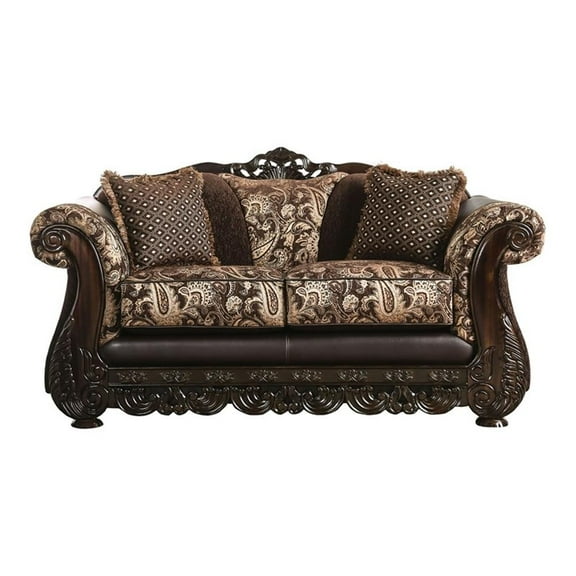 Furniture of America Pasada Traditional Chenille Upholstered Loveseat in Brown