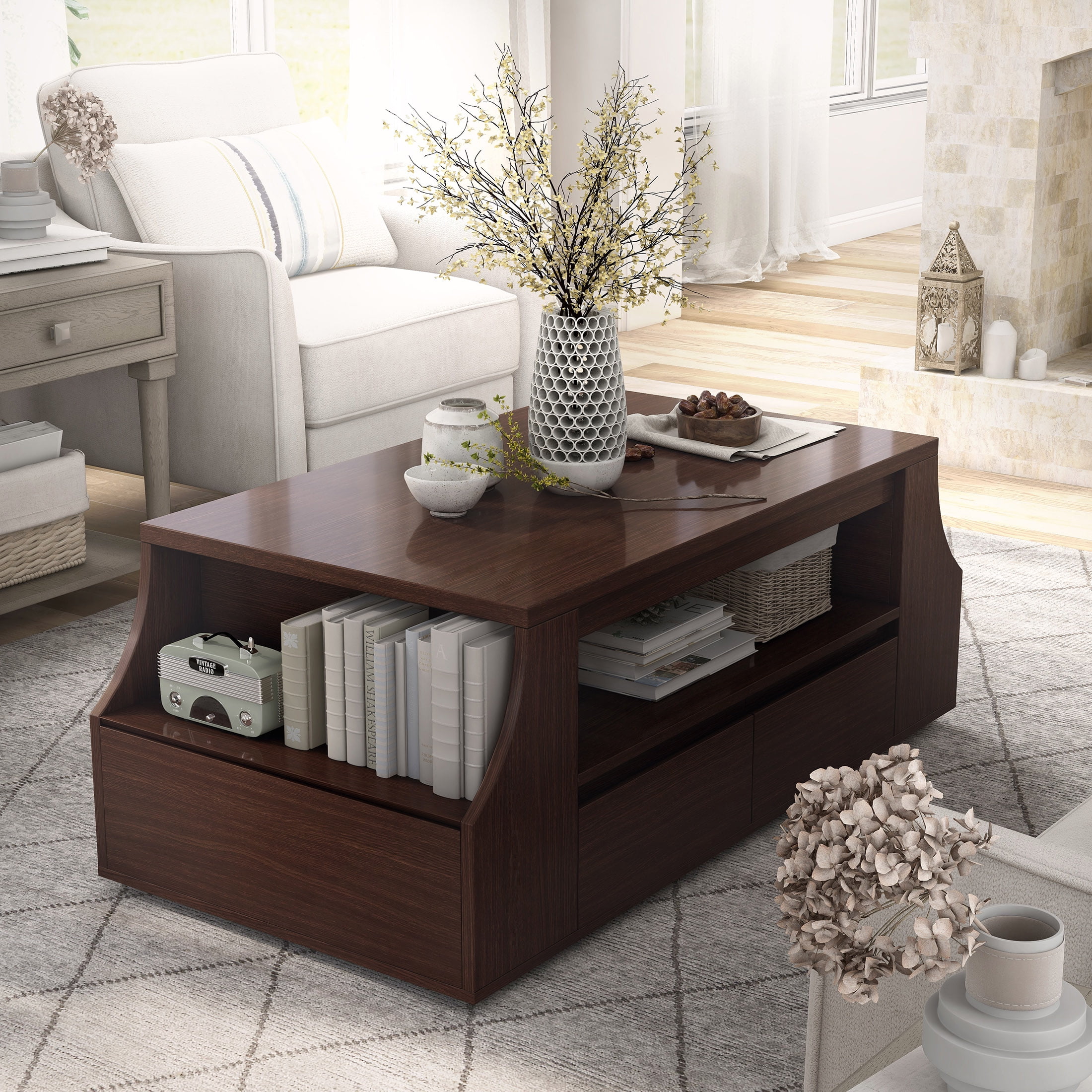 Furniture of America Patton Contemporary Storage Coffee Table Walnut
