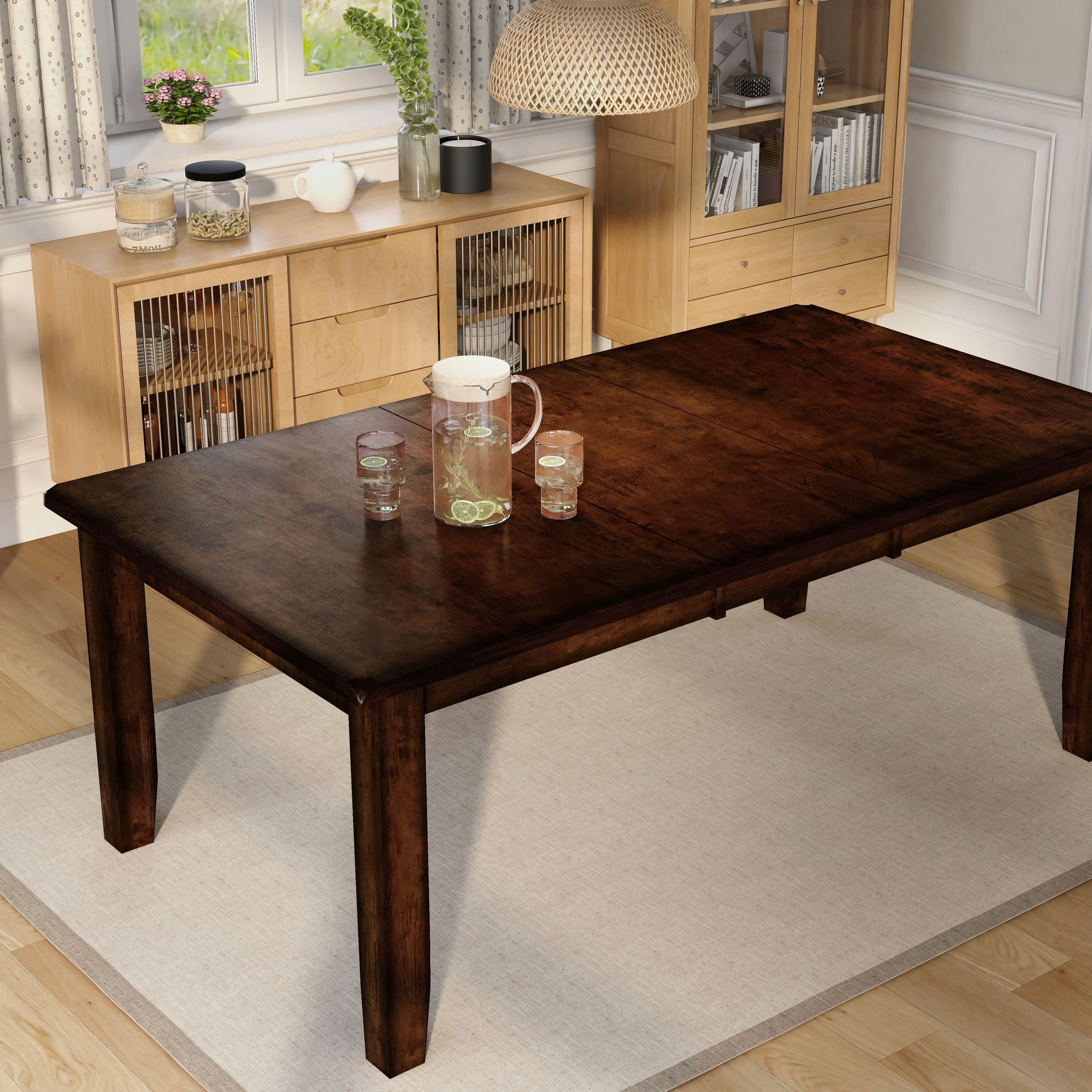 Dark Cherry Extendable Wood Dining Table for Eight