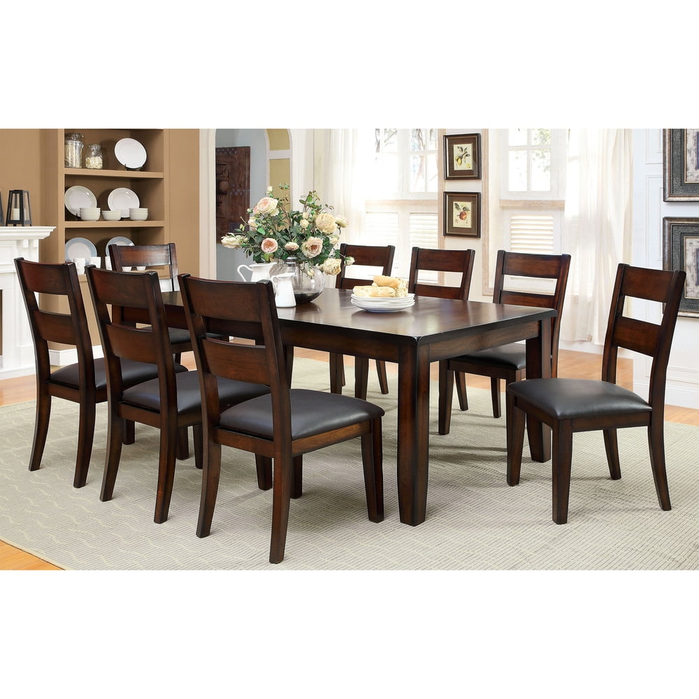Katrine Dark Cherry 9-Piece Dining Set with Faux Leather Seats