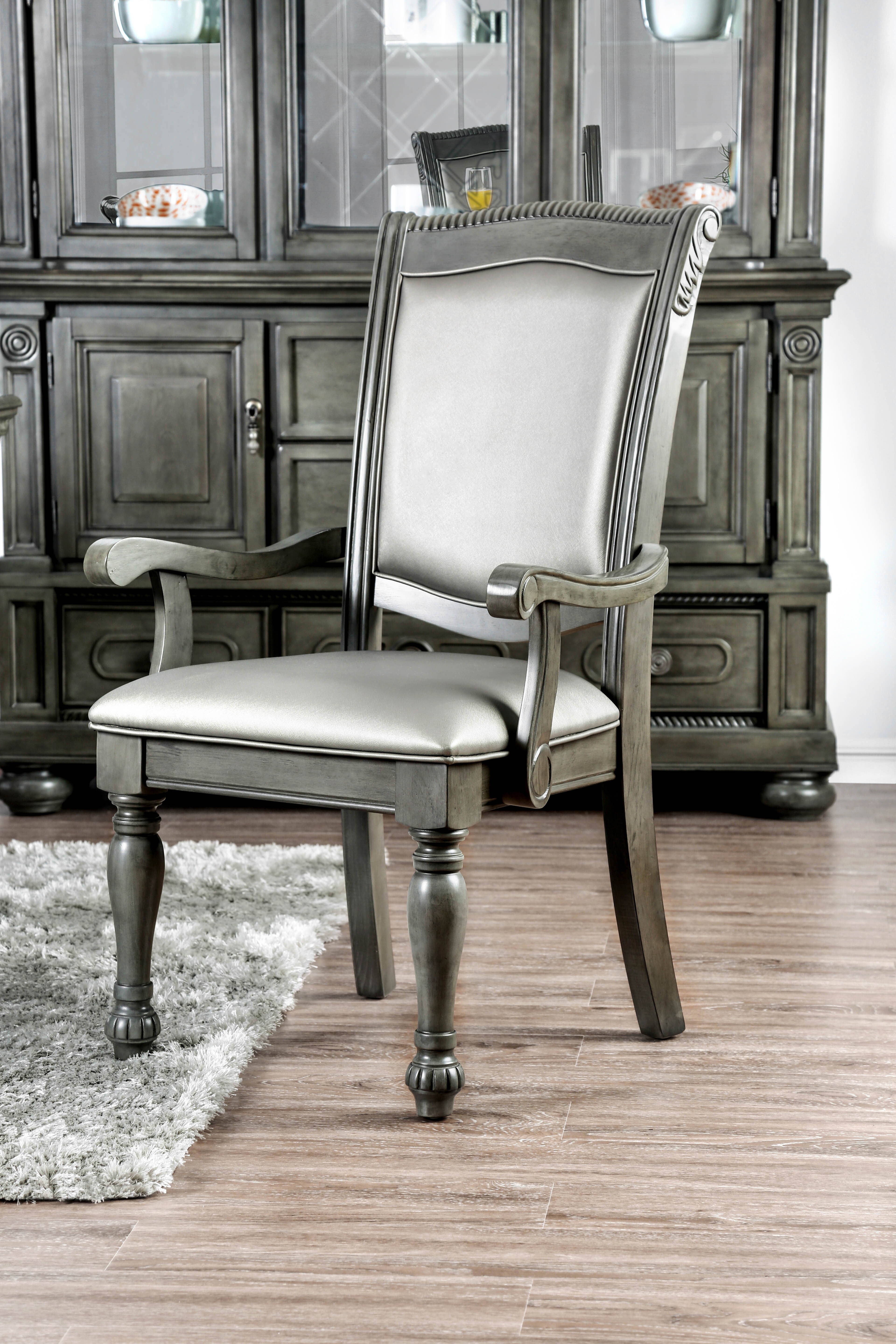Furniture of America Paxton Padded Dining Arm Chairs - Set of 2, Gray