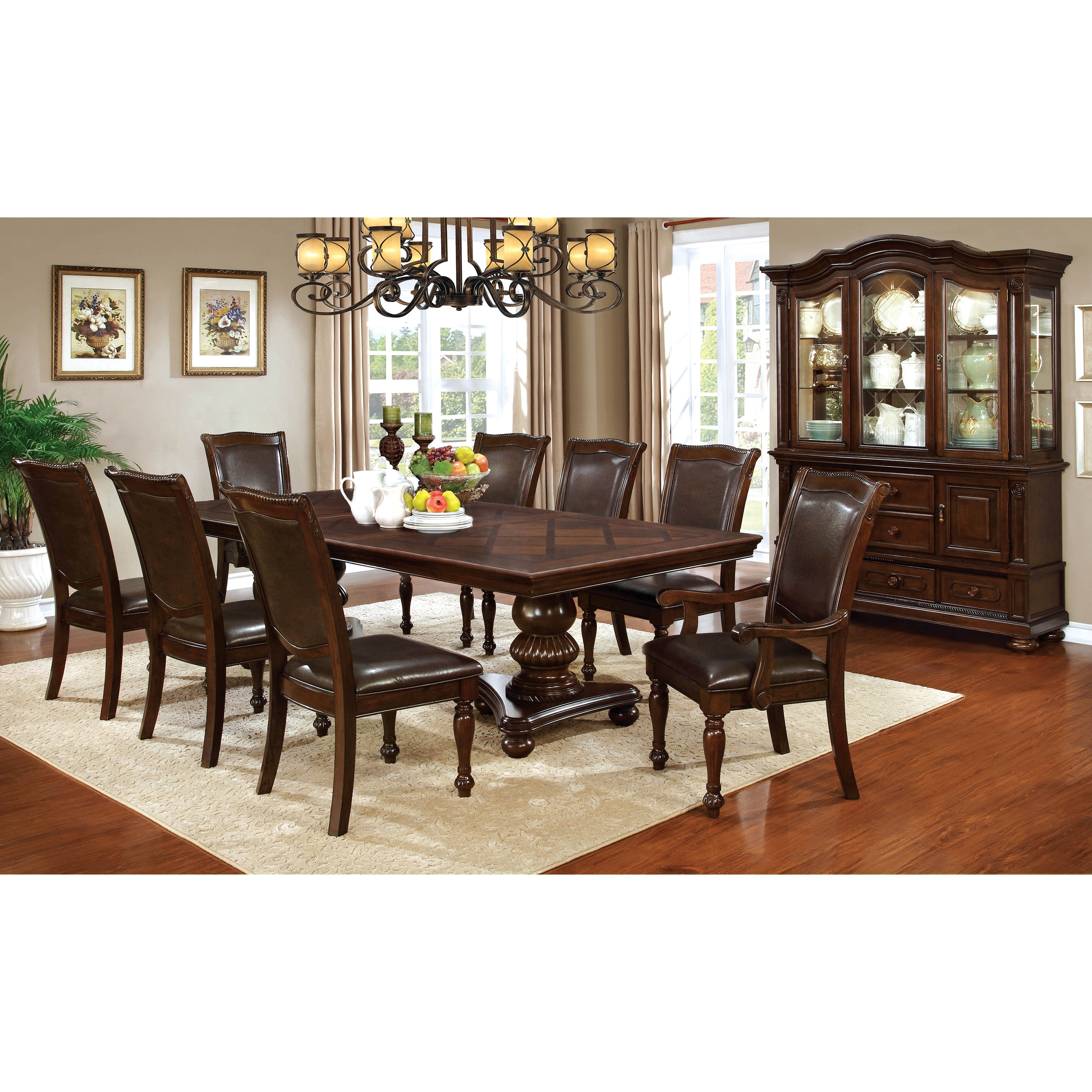 Furniture of America Paxton Traditional 9-Piece Dining Set, Brown Cherry
