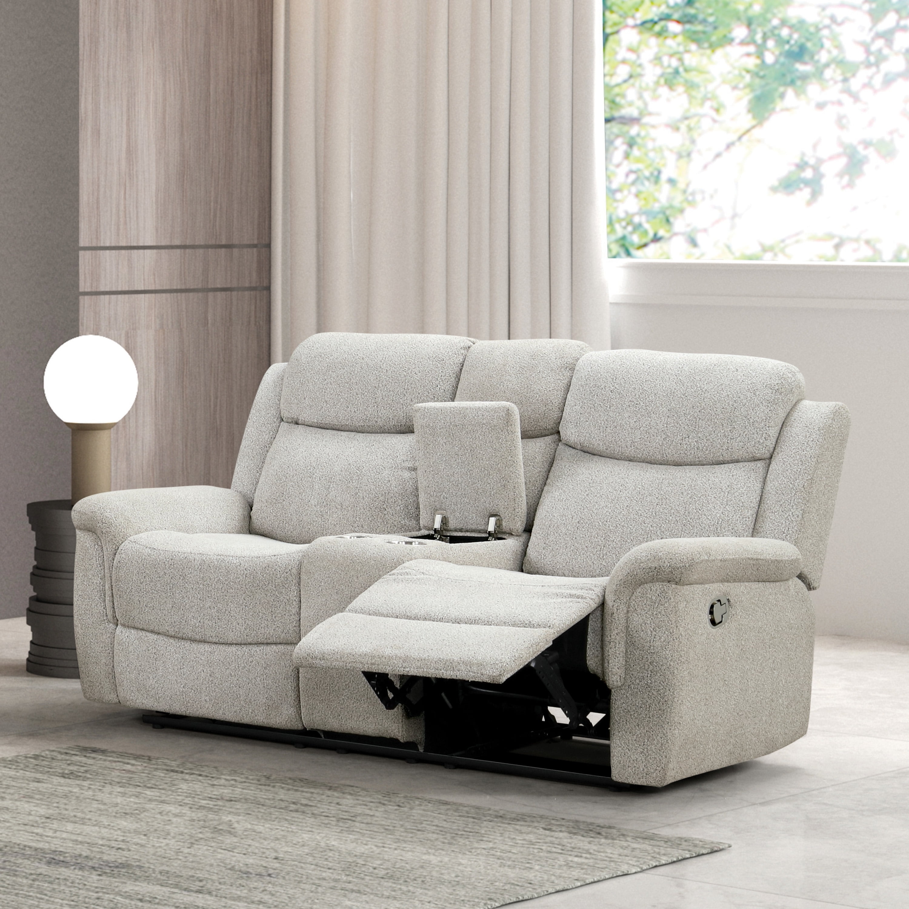 Furniture of America Paziel Modern Fabric Reclining Loveseat, Light Gray