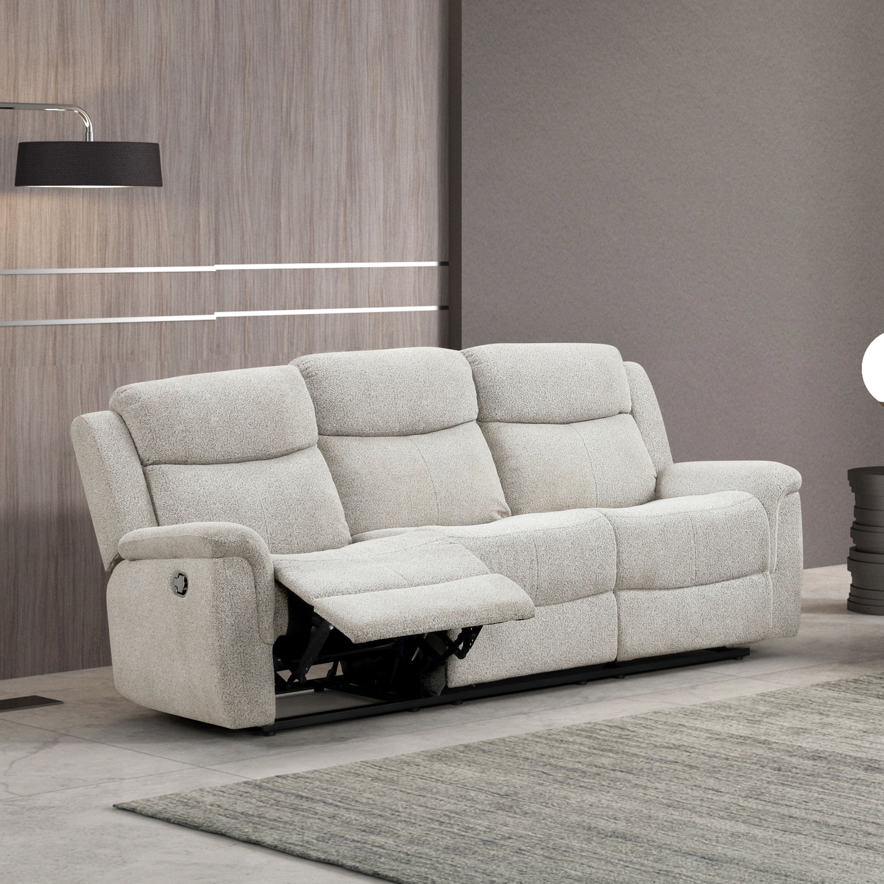 Furniture of America Paziel Modern Fabric Recliner Sofa, Light Gray