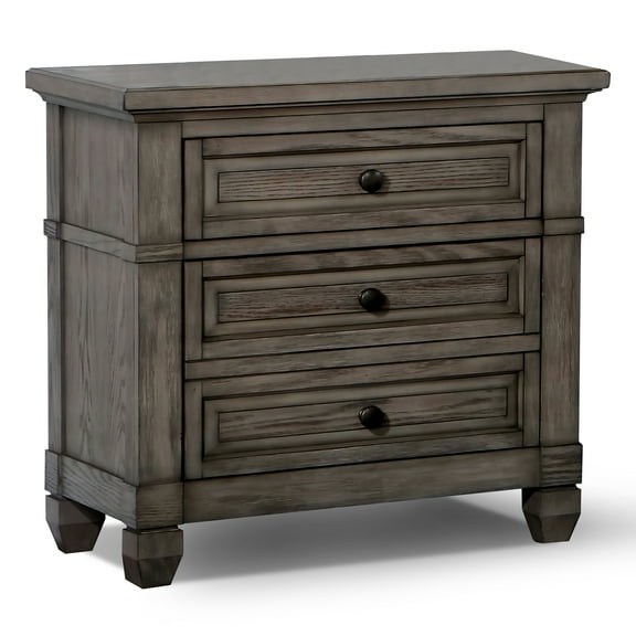 Furniture of America Penny Adult Transitional 3-Drawer Nightstand, Warm Gray