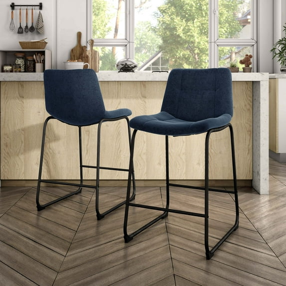 Furniture of America Perri Modern Chenille Counter Height Dining Chairs, Blue (Set of 2)