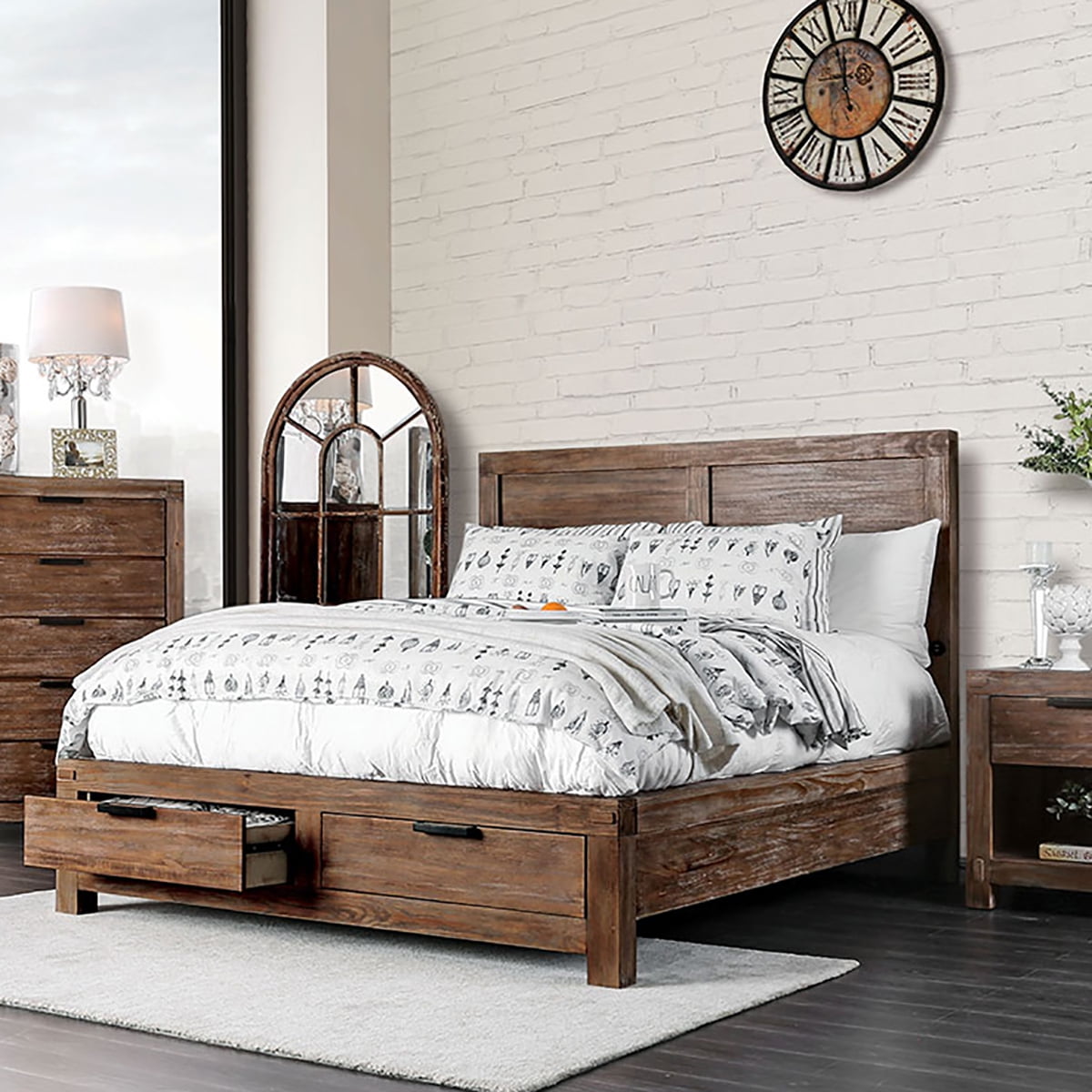 Furniture of America Perrie Platform Bed, California King, Weathered Oak