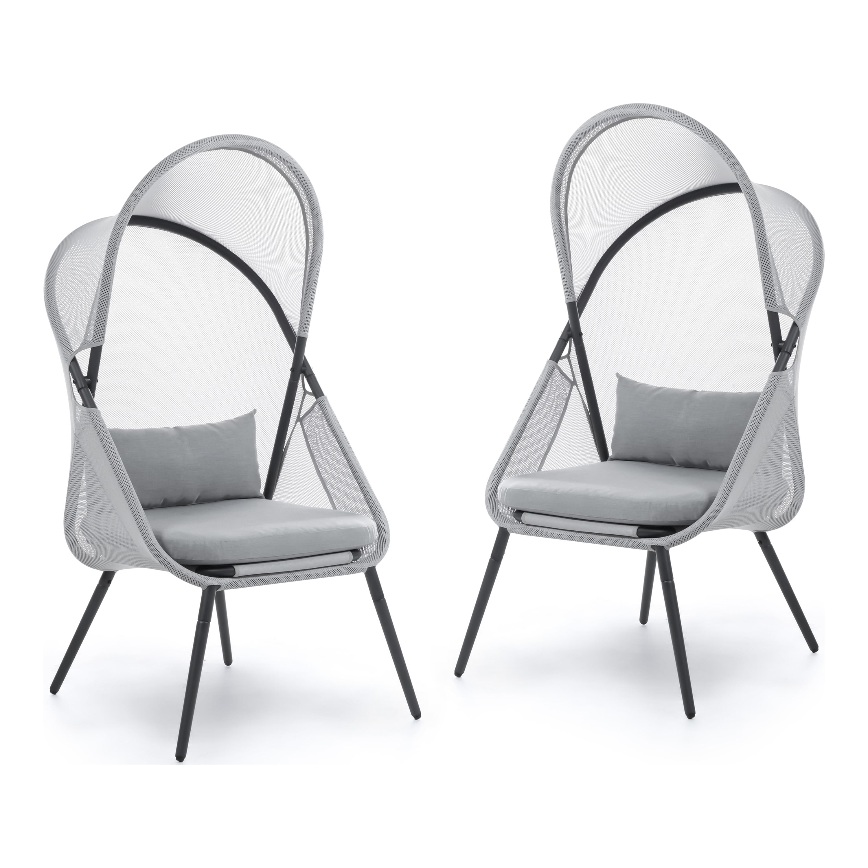 Light Gray Steel Foldable Outdoor Egg Chairs, Set of 2