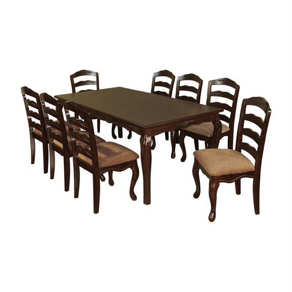 Furniture of America Pienne 9-Piece Dark Walnut Wood Carved 78-Inch Dining Set