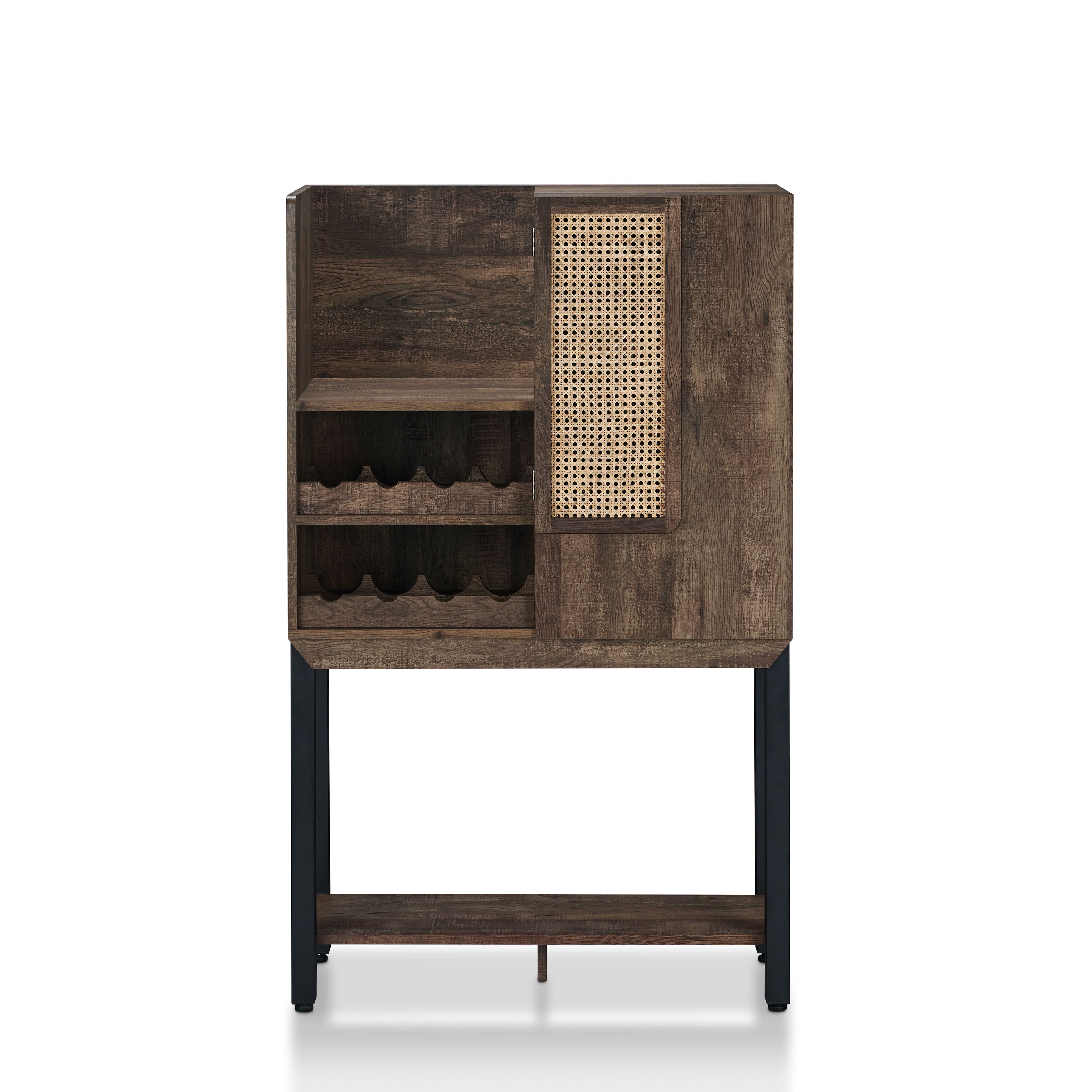 Furniture of America Pinos 31.49"Width Wood 8-Bottle Wine Cabinet with Shelves, Reclaimed Oak