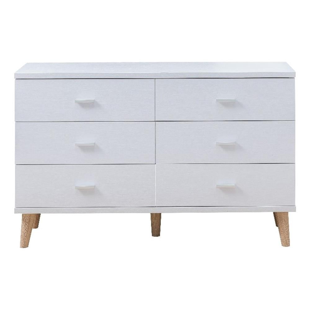 Furniture of America Pives Mid-Century Modern Wood 6-Drawer Dresser in White
