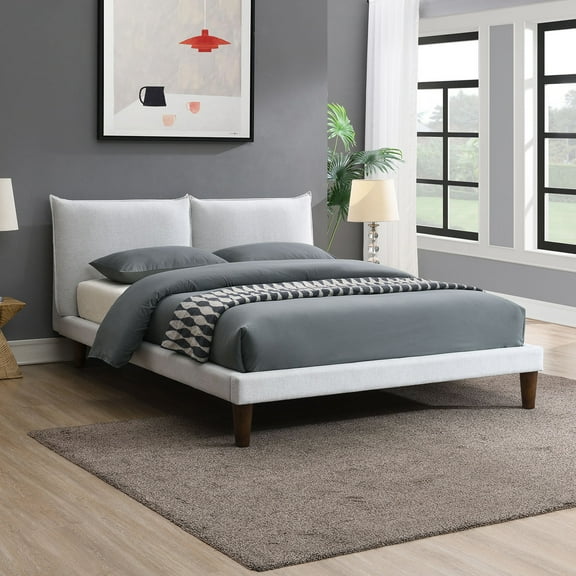 Furniture of America Plume Full OEKO-TEX Certified Chenille Fabric Platform Bed, Light Gray
