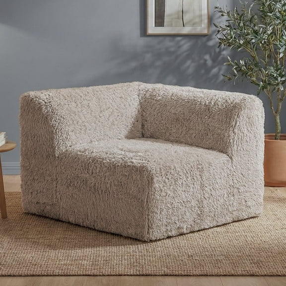 Furniture of America Pom Modern Faux Fur Modular Compressed Corner Chair, Taupe