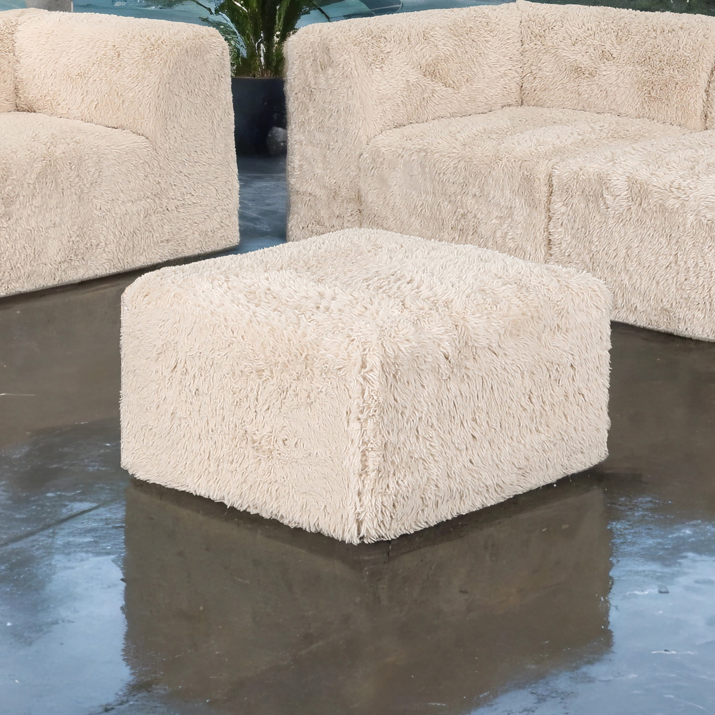 Furniture of America Pom Modern Faux Fur Modular Compressed Ottoman, Sand Beige